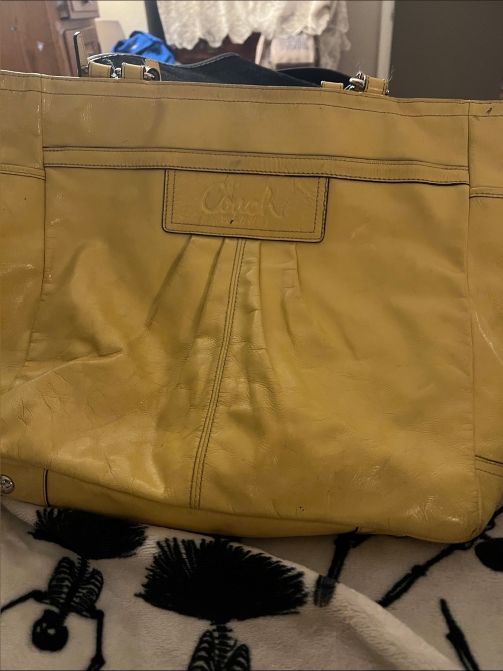 Coach Yellow Leather Pleated Tote with Yellow Wallet